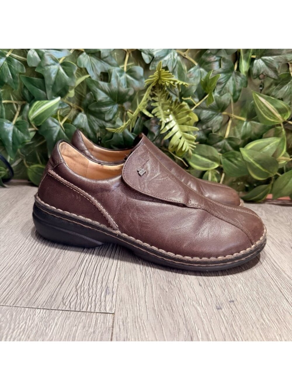 Finn Comfort Flagstaff Brown Leather Womens Size EUR 39 US 8 Clogs Hook Loop